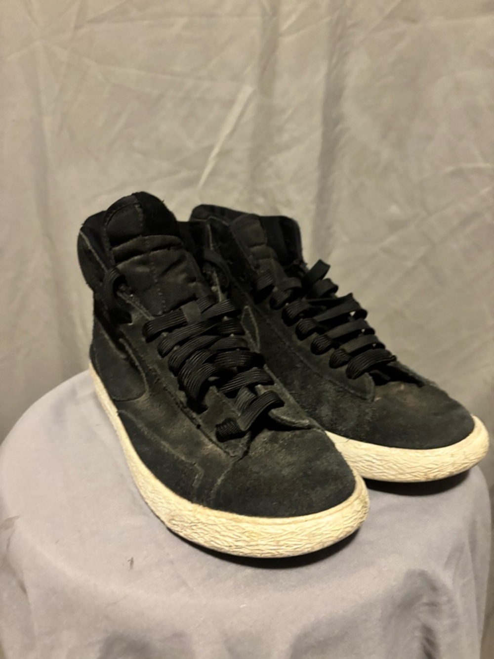 Nike Black Suede High-Top Sneakers with White Sole